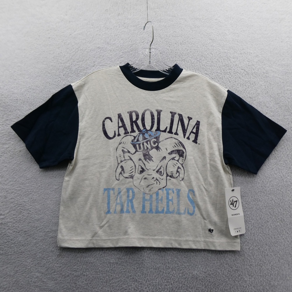 '47 Brand Shirt Womens Small UNC Tar Heels Cream Navy Colorblock Cotton Blend